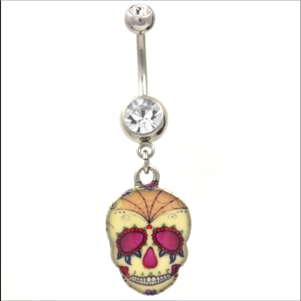 Navel Ring w/ Sugar Skull / Day of the Dead Dangle
